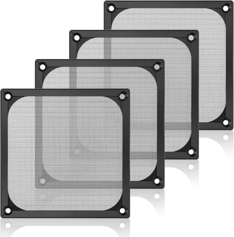 BaYiToo 4 Pcs Computer Fan Filter Grills, 120mm Aluminum Frame Stainless Steel Mesh Dustproof Cover with Screws for Computer Case, Black - Image 1